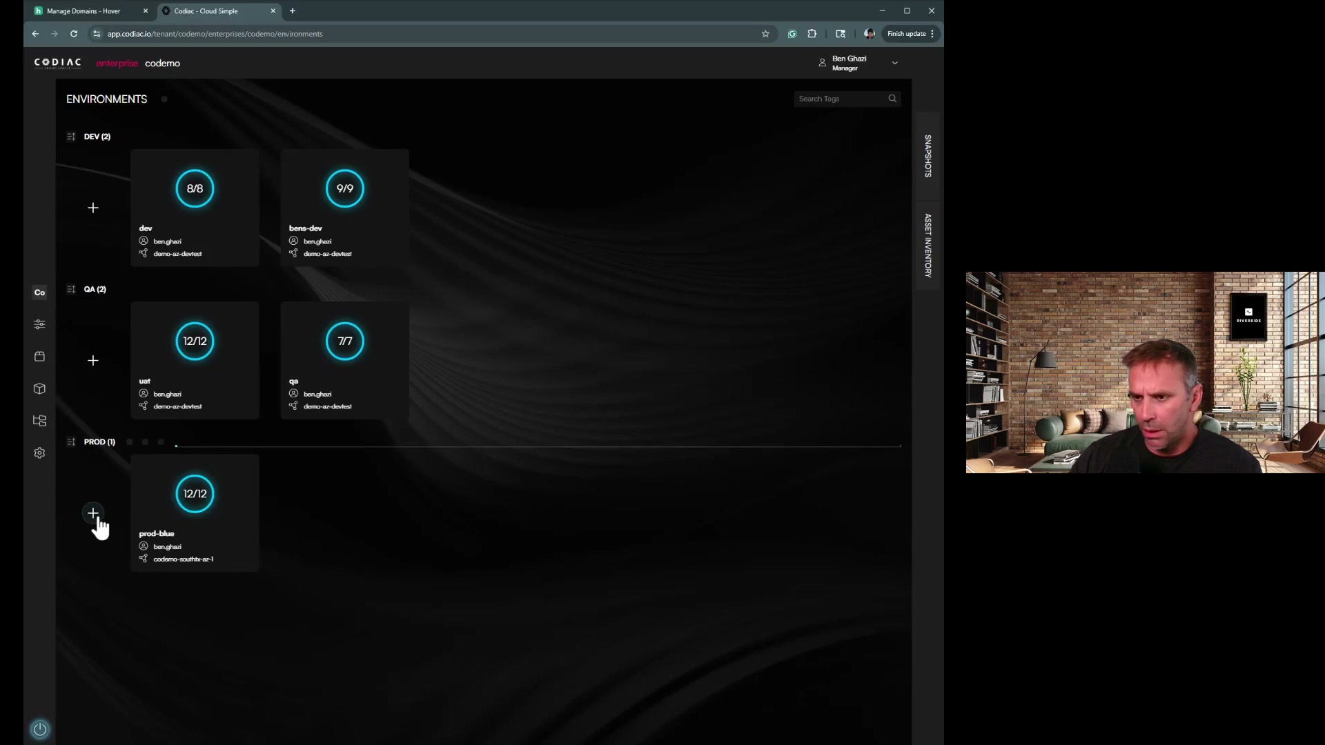 Cabinet creation dialog with name field and cluster selection