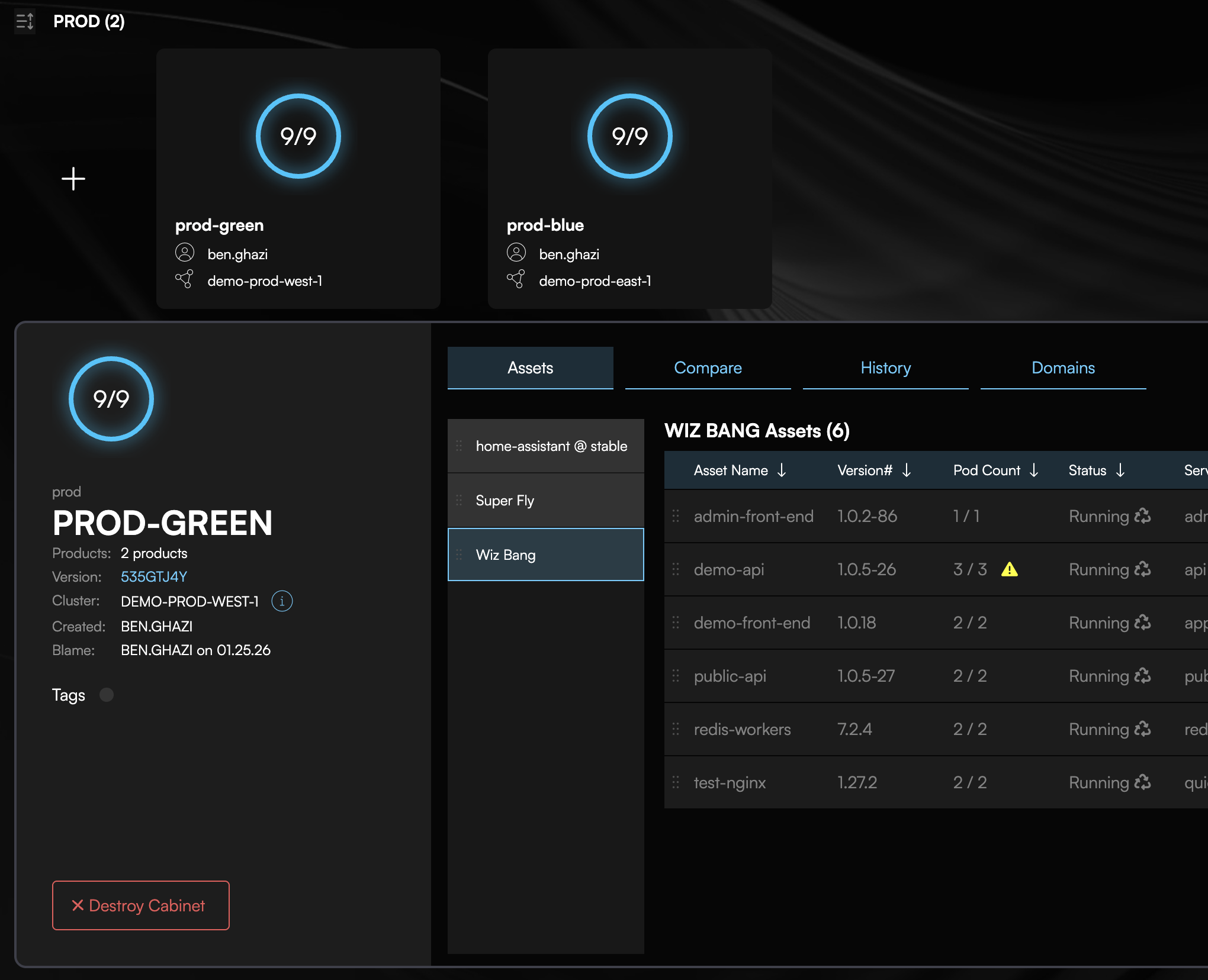 Side-by-side view of old and new cluster during migration