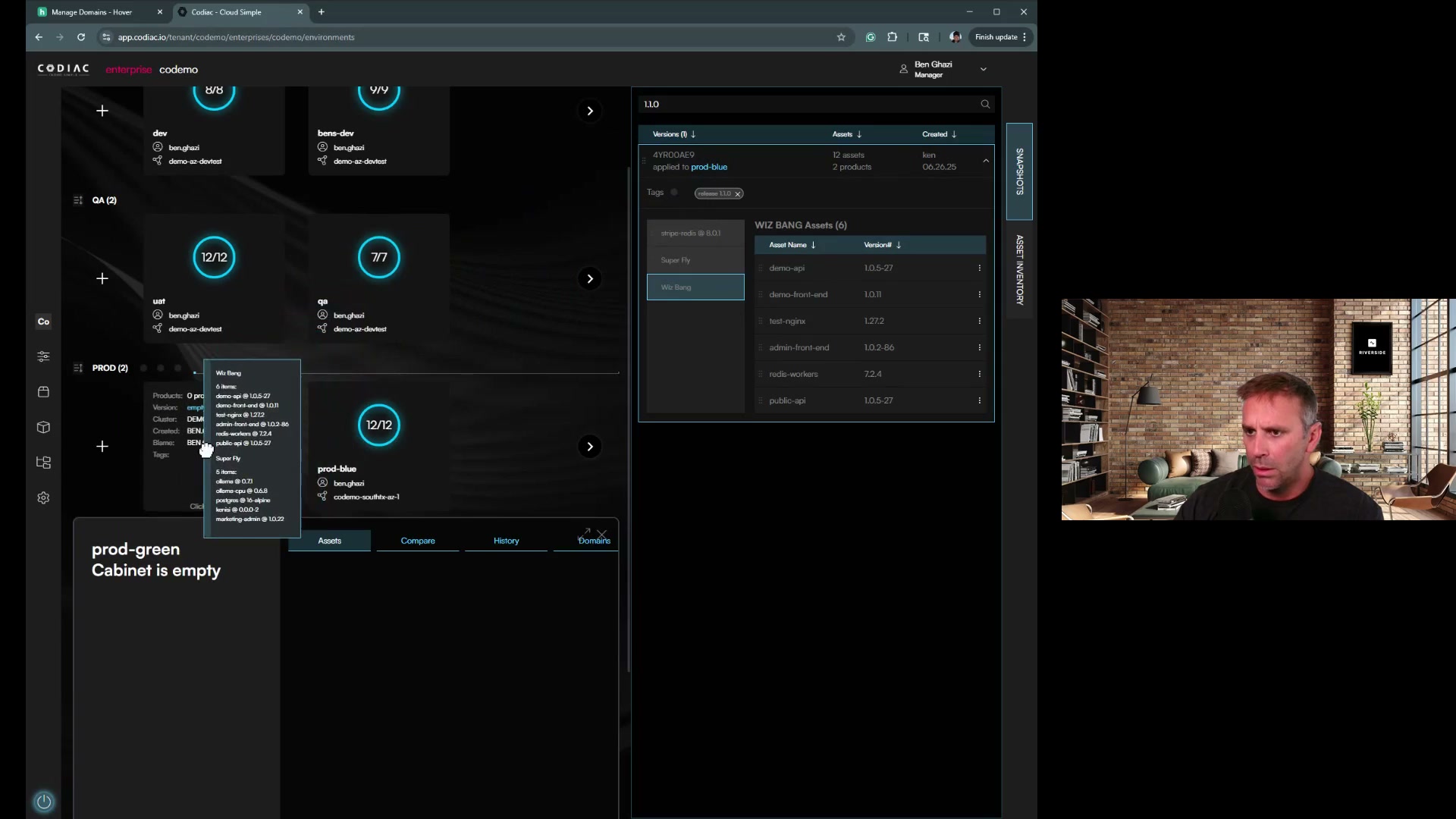 Deployment confirmation dialog showing services and versions to deploy
