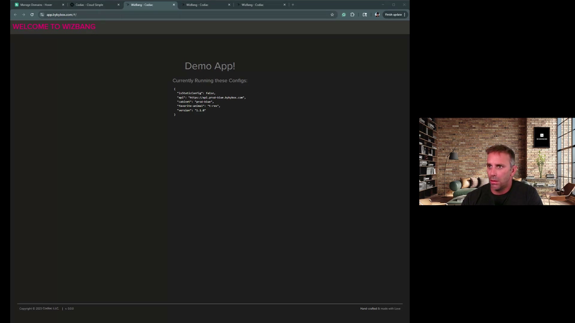 Dynamic configuration values displayed in a running application, showing environment-specific settings