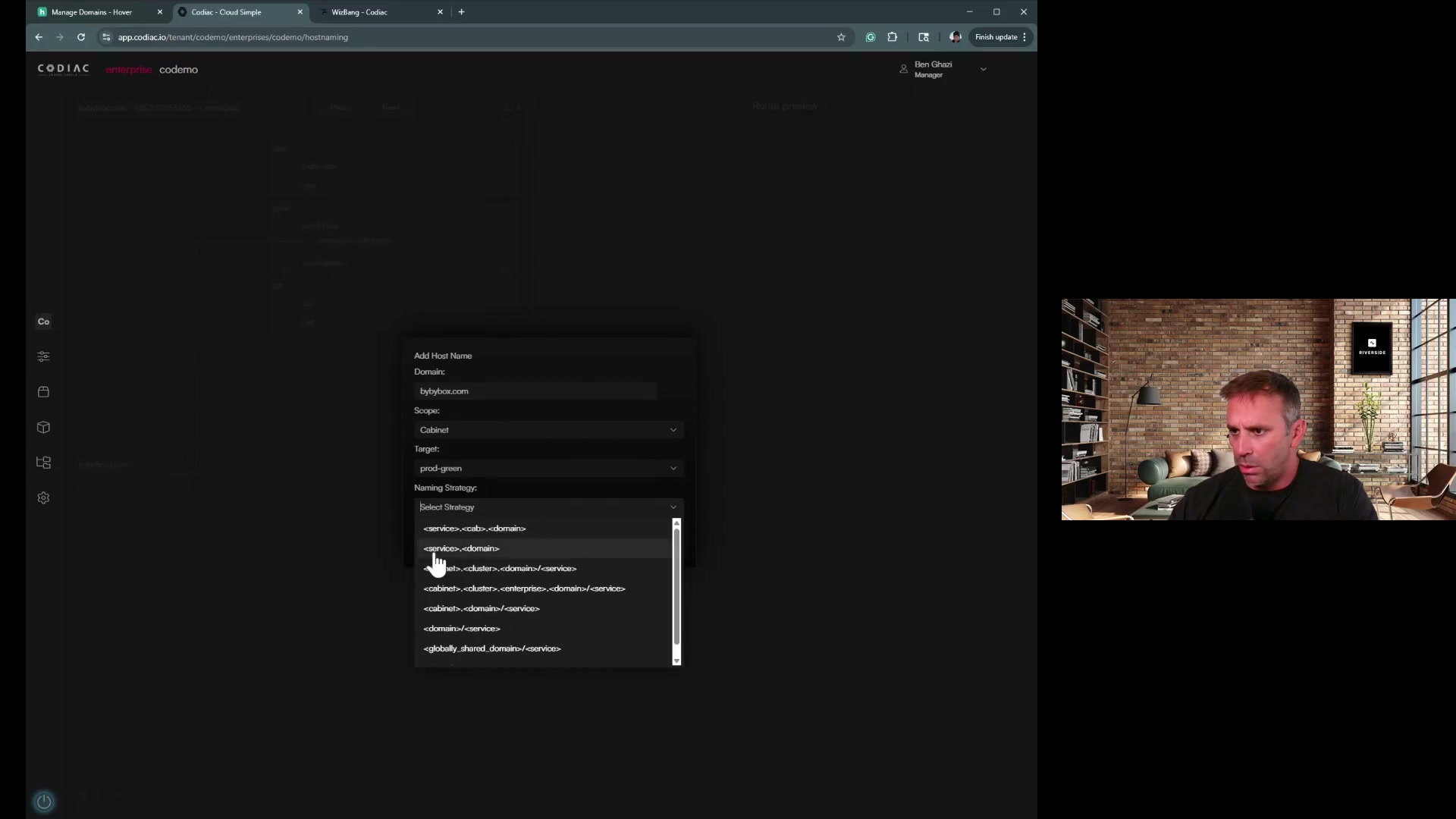 Host naming dialog with naming strategy options for automatic hostname generation