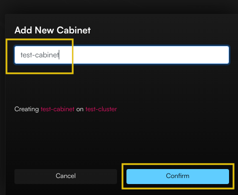 Confirm creation of a new cabinet