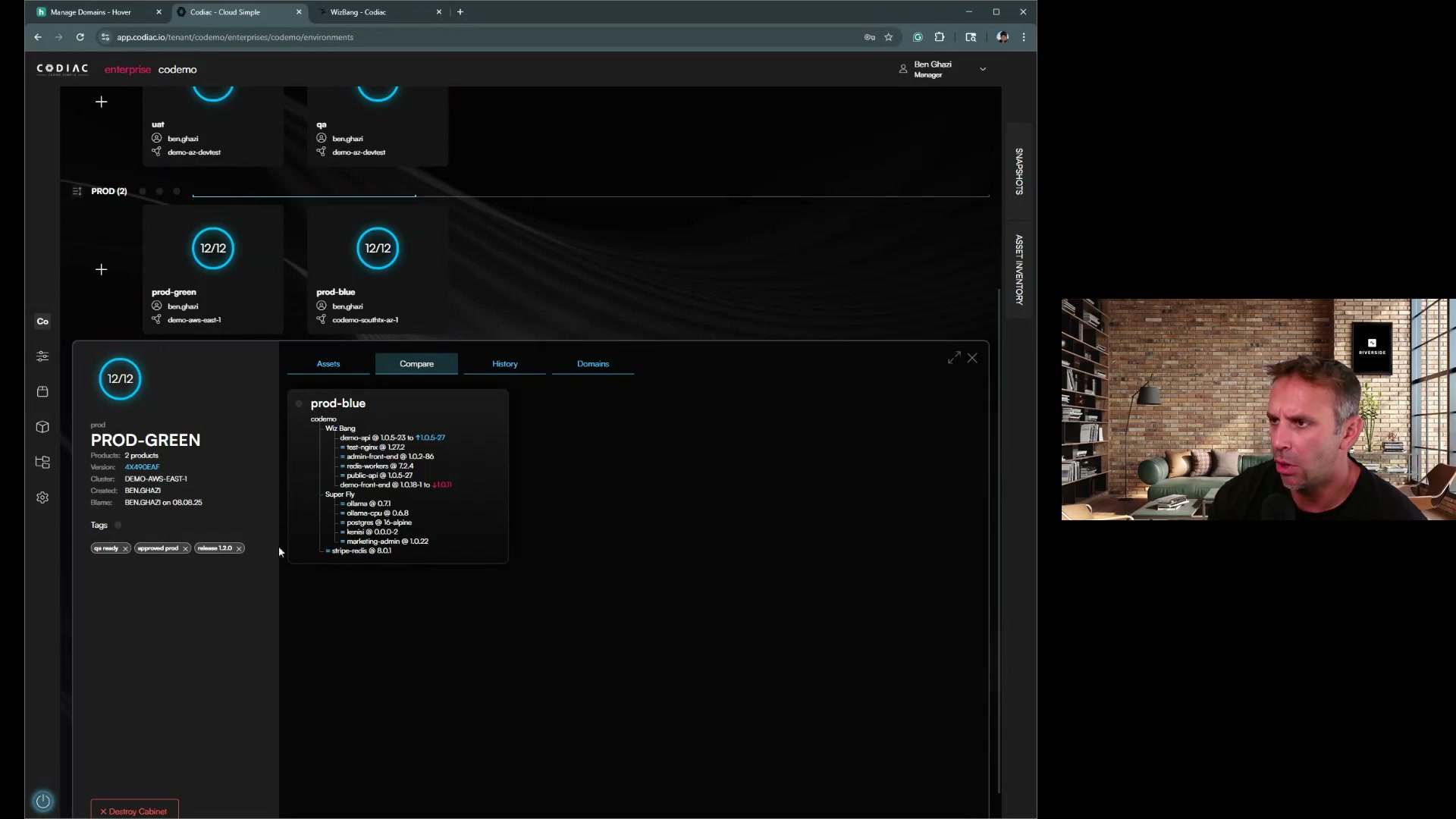 Snapshot compare tab showing differences between cabinet versions