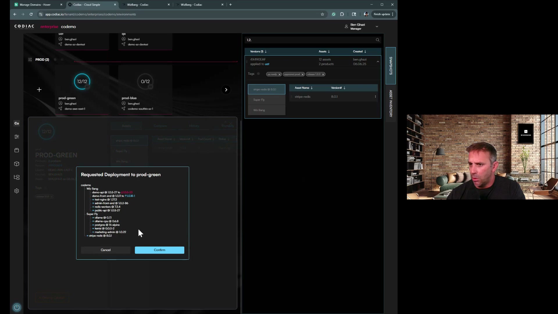Upgrade deployment diff showing version changes between old and new cluster